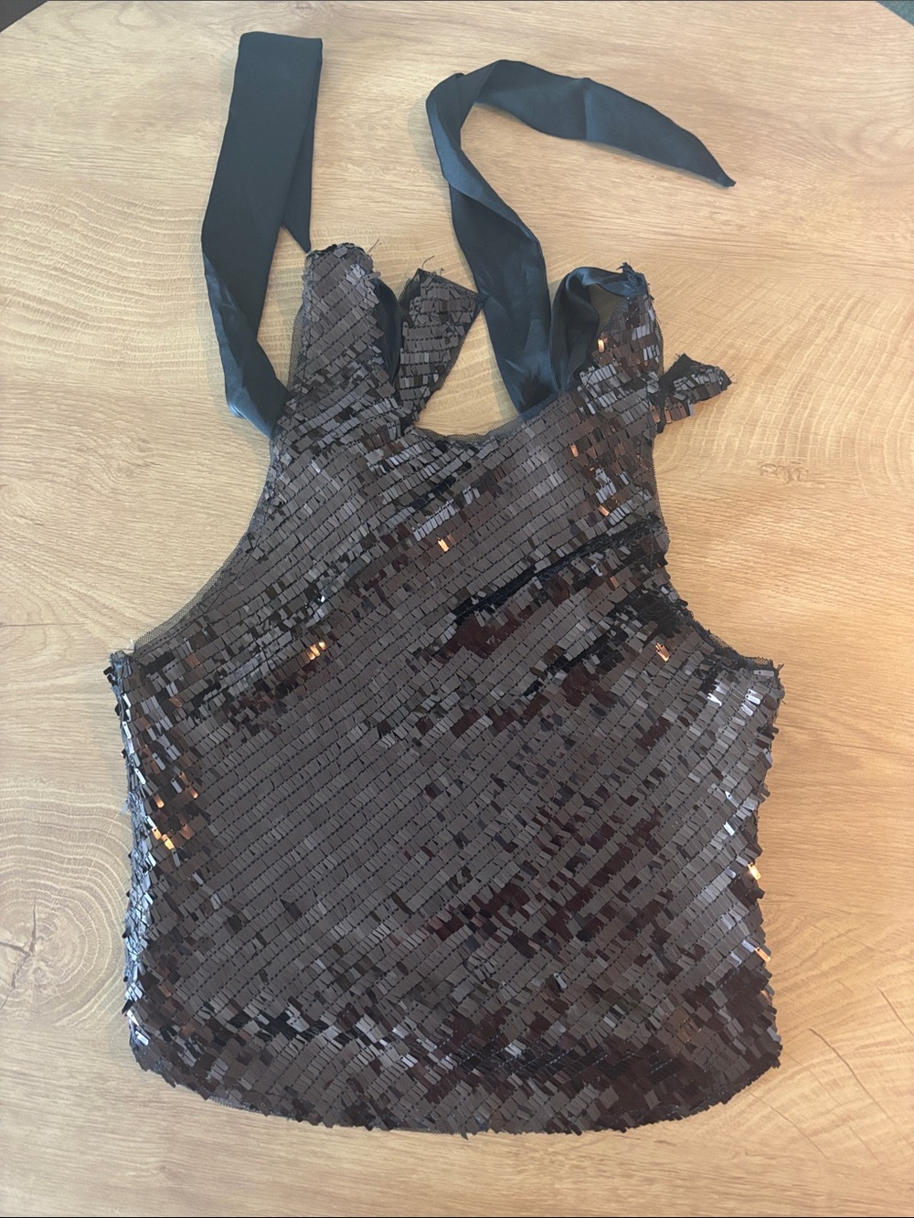 Free People Black Sequin Tank Top with Tie Straps